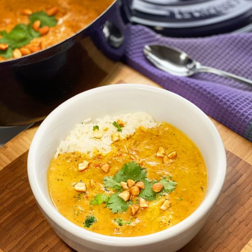bowl with spoon of rama chicken