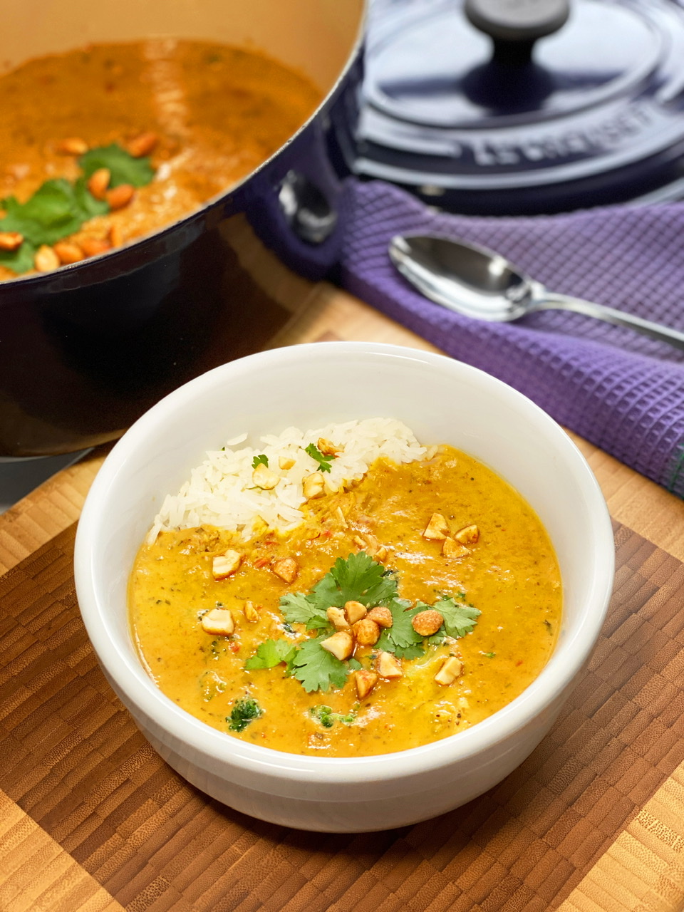 bowl with spoon of rama chicken