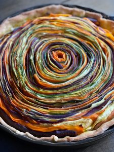 close up of spring vegetable tart