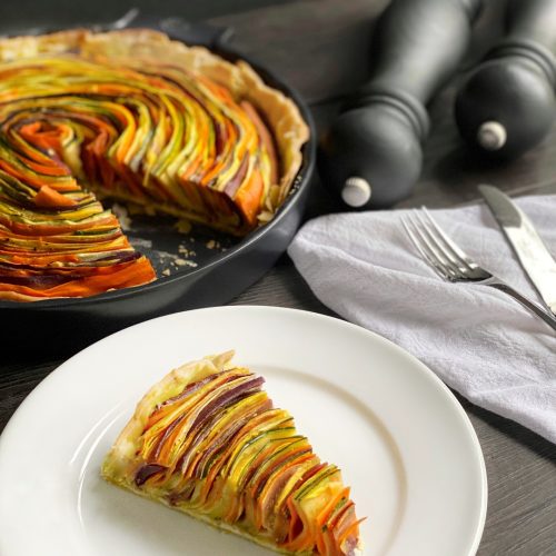 side slice of vegetable tart