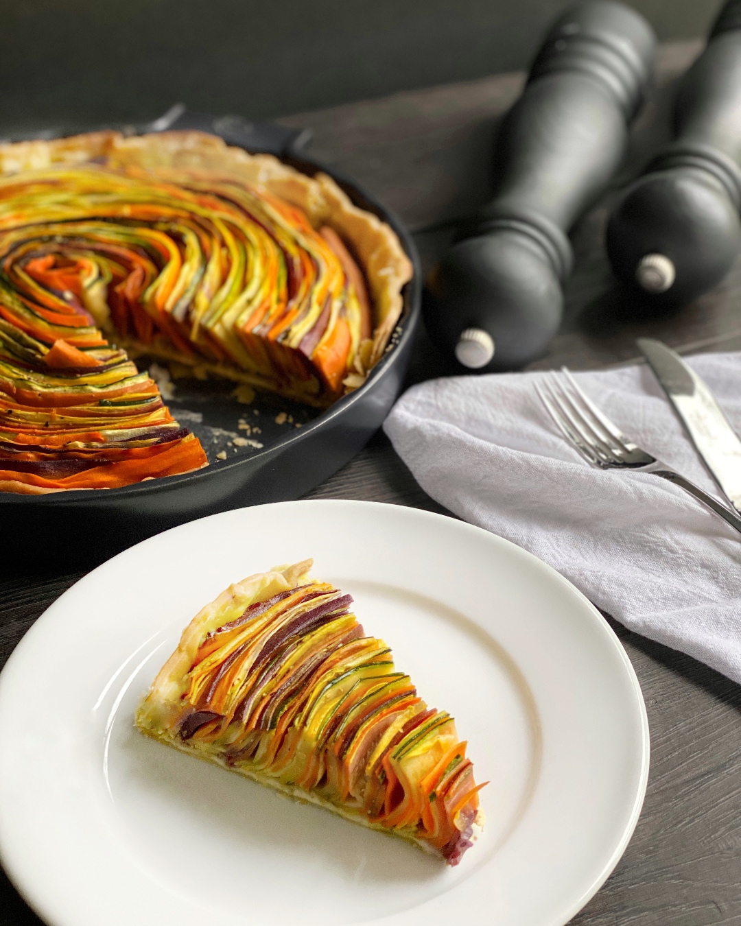 side slice of vegetable tart