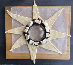 jam and cheese placed in crescent roll